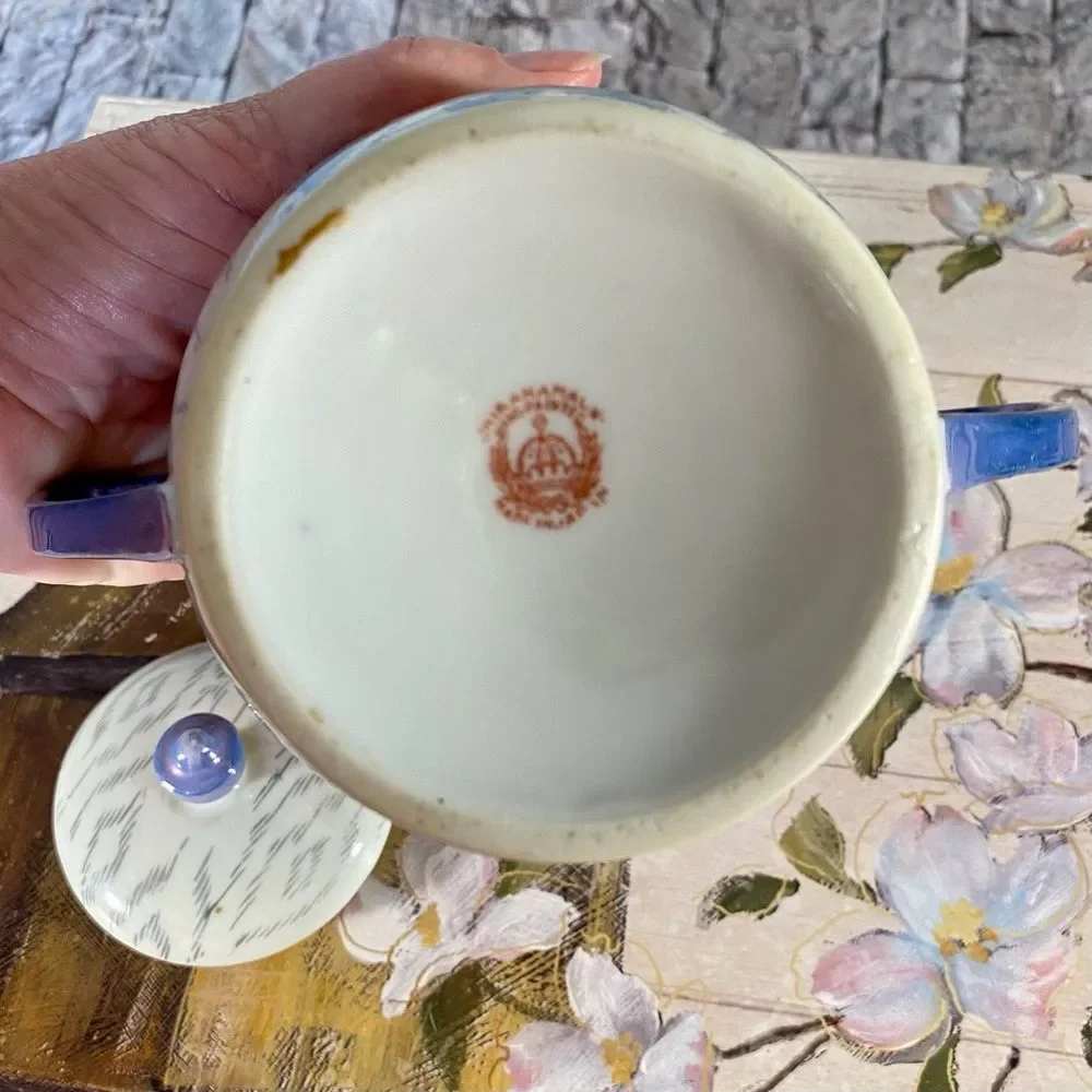 Chikaramachi Hand Painted Sugar Bowl Matching Lid Made in Japan Floral Stamped